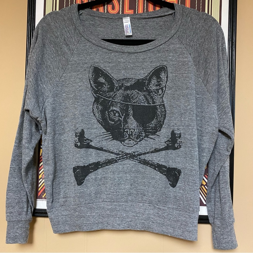 Pirate Cat Crossbones Raglan Dolman Crewneck Longsleeve Shirt Small